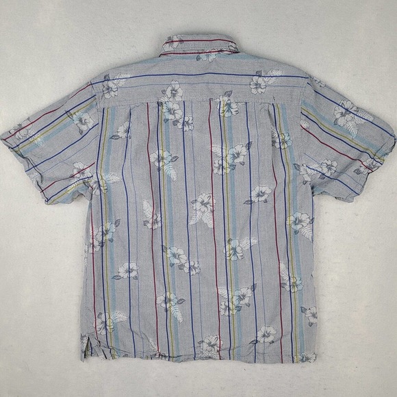 Tommy Bahama Shirt Men's Large Gray Striped Hawaiian Silk Cotton Button Down - Picture 2 of 12